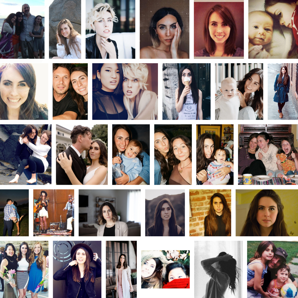 A collage of photographs from thirty-three years of her life